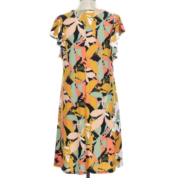 Anne Klein Coral Multi Color Flutter Sleeve Tropical Flower Dress - Picture 4 of 16